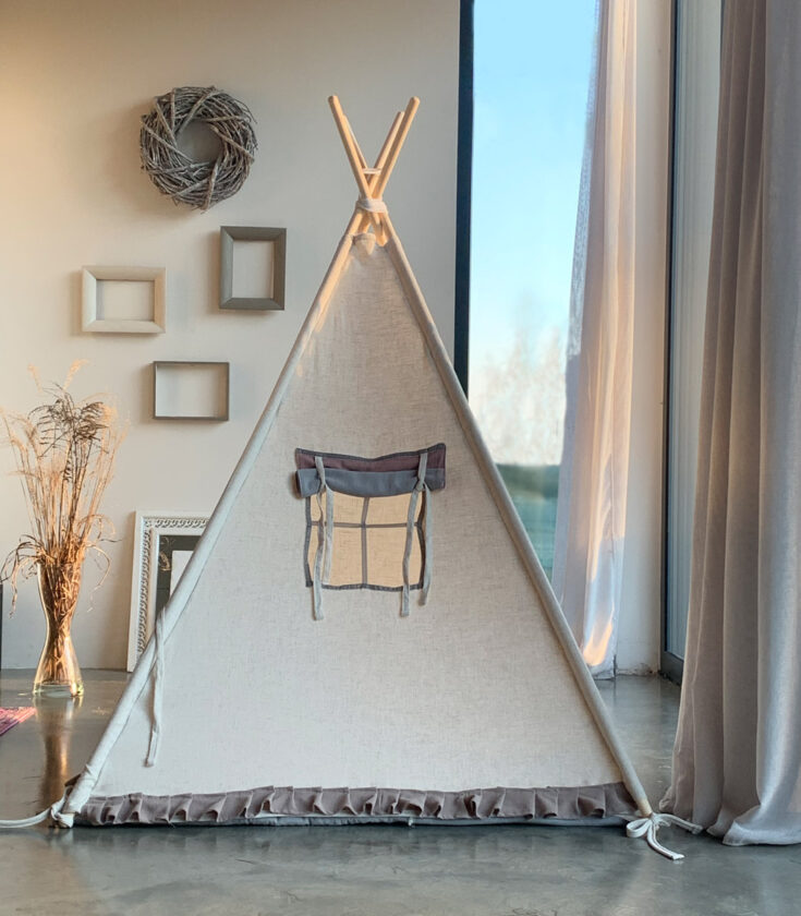 Vaikiška tipi palapinė su kilimėliu „Linen Corner“ - Image 2