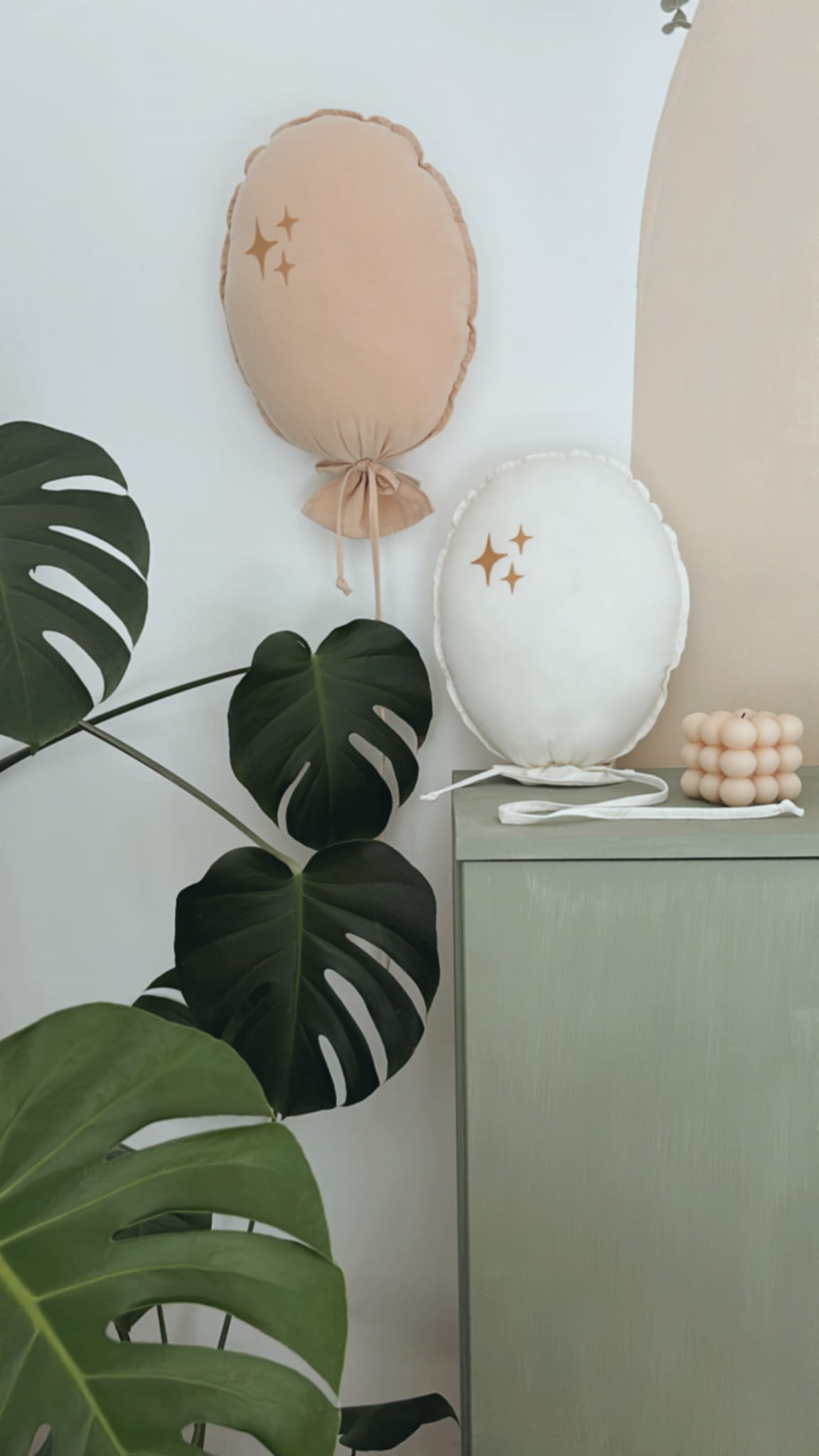 Dekoratyvinis skalbtos medvilnės balionas "Žvaigždės" – ecru spalva - Image 7