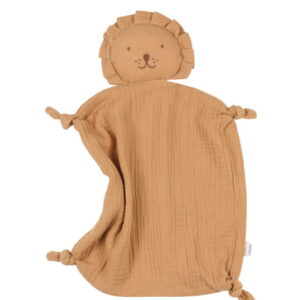 Personalizuotas muslino migdukas "Liūtas" mažyliui – camel spalva