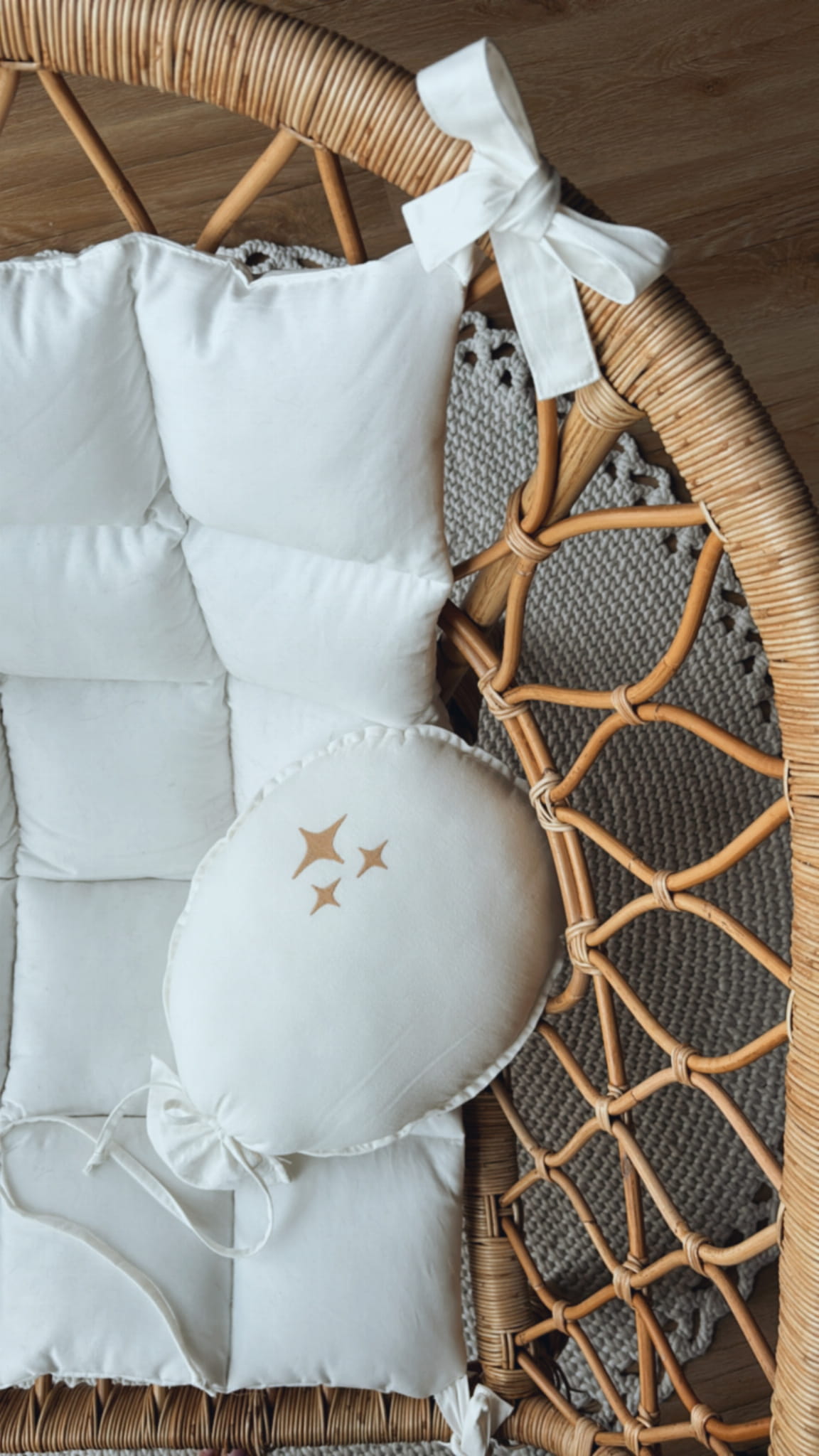 Dekoratyvinis skalbtos medvilnės balionas "Žvaigždės" – ecru spalva - Image 3