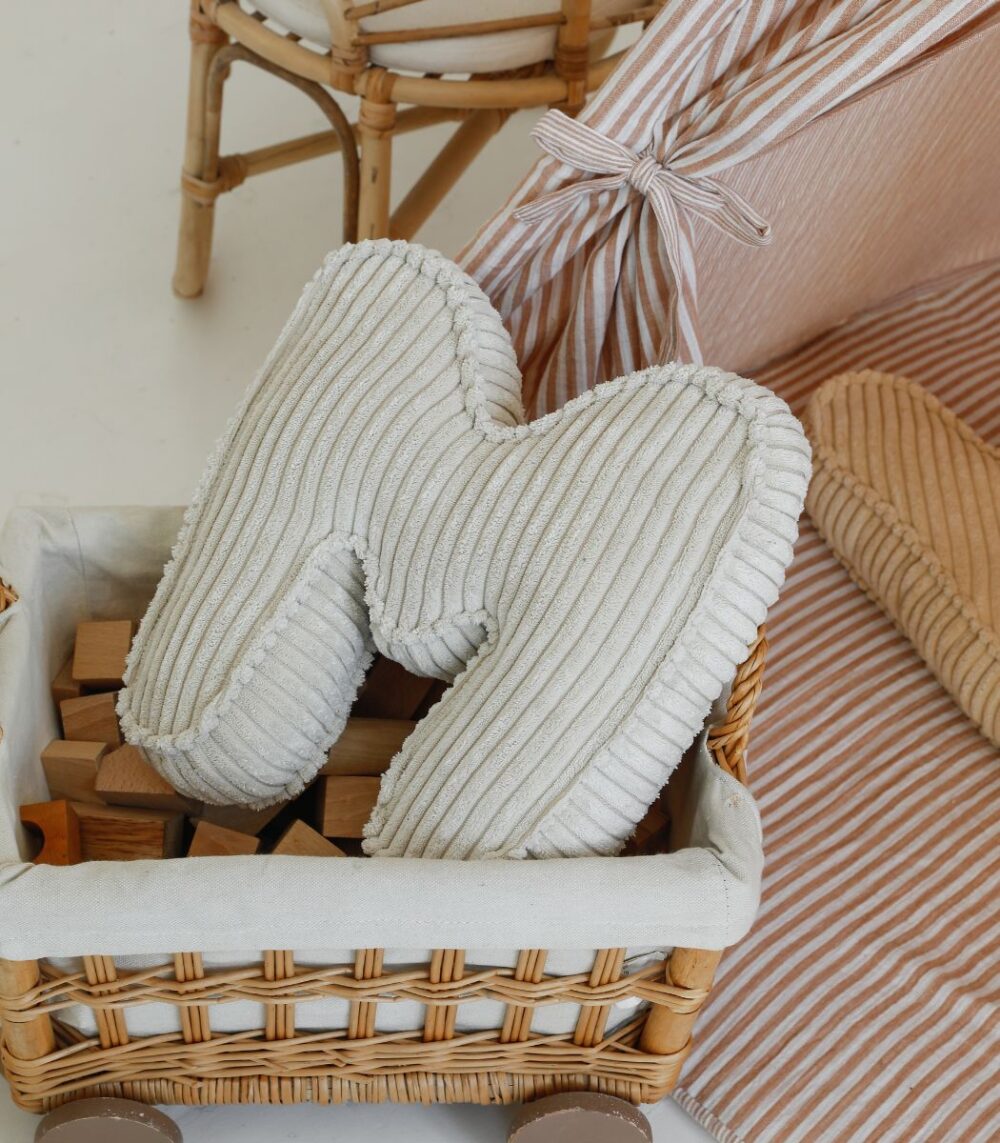 Personalizuota raidės pagalvėlė – balkšva