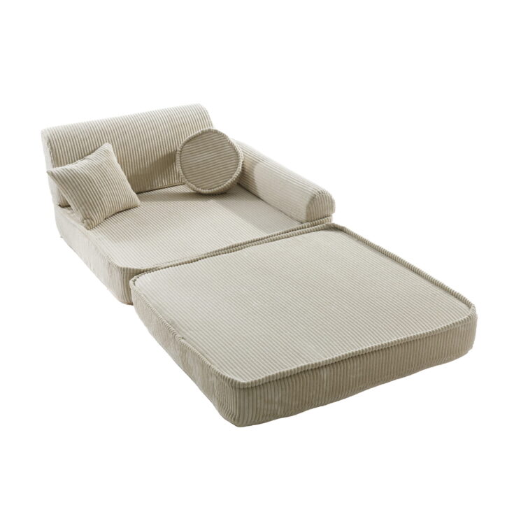 Didelė modulinė sofa vaikams – aukščiausios kokybės velvetas, ekru spalva - Image 5