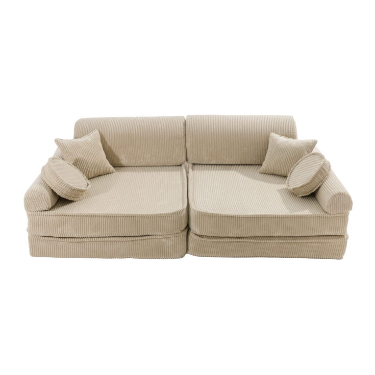 Didelė modulinė sofa vaikams – aukščiausios kokybės velvetas, ekru spalva - Image 3