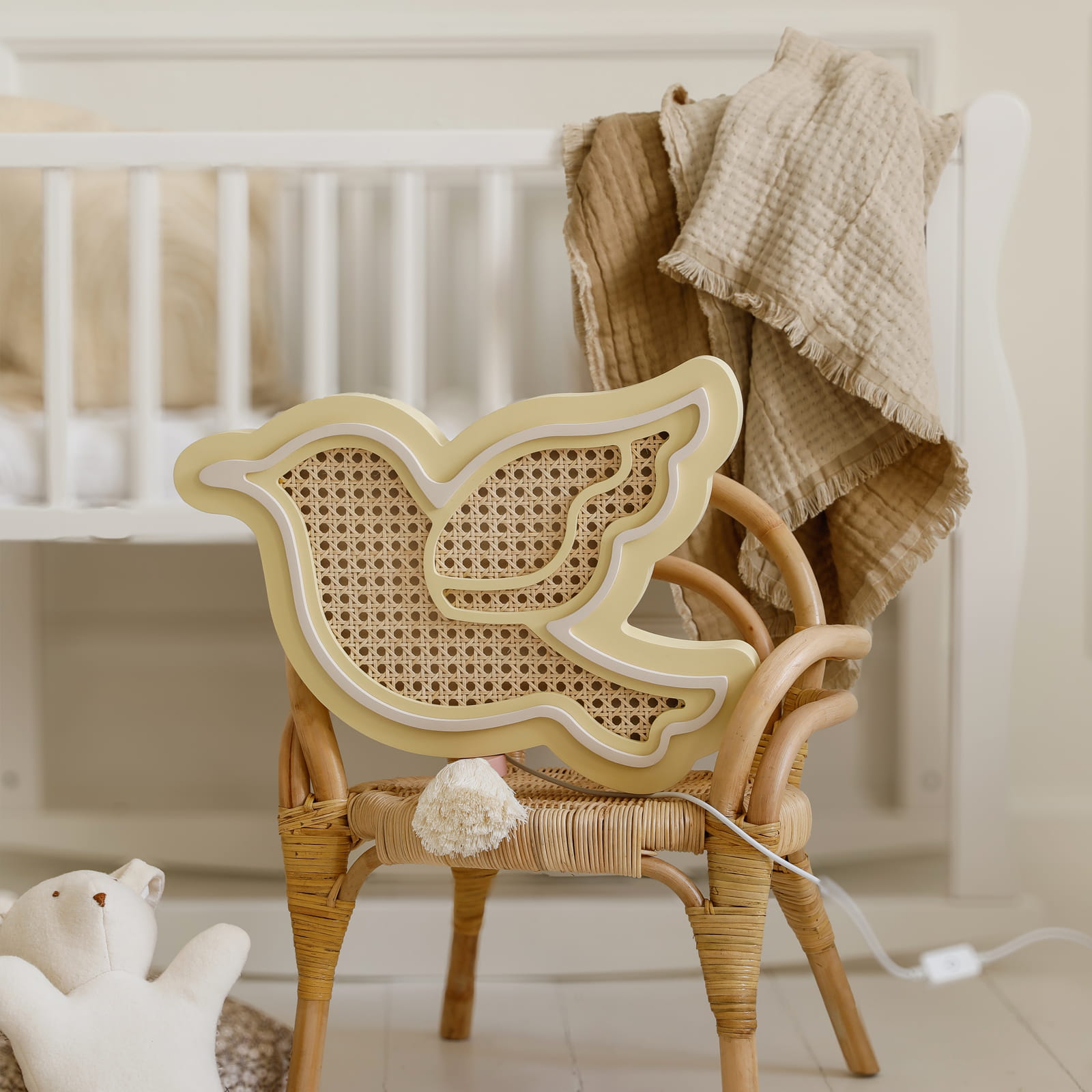 Medinis šviestuvas "Bird" - citrinų šerbeto/medvilnės spalva - Image 2