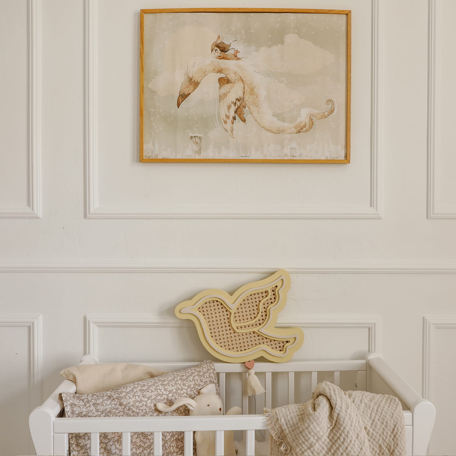 Medinis šviestuvas "Bird" - citrinų šerbeto/medvilnės spalva - Image 9