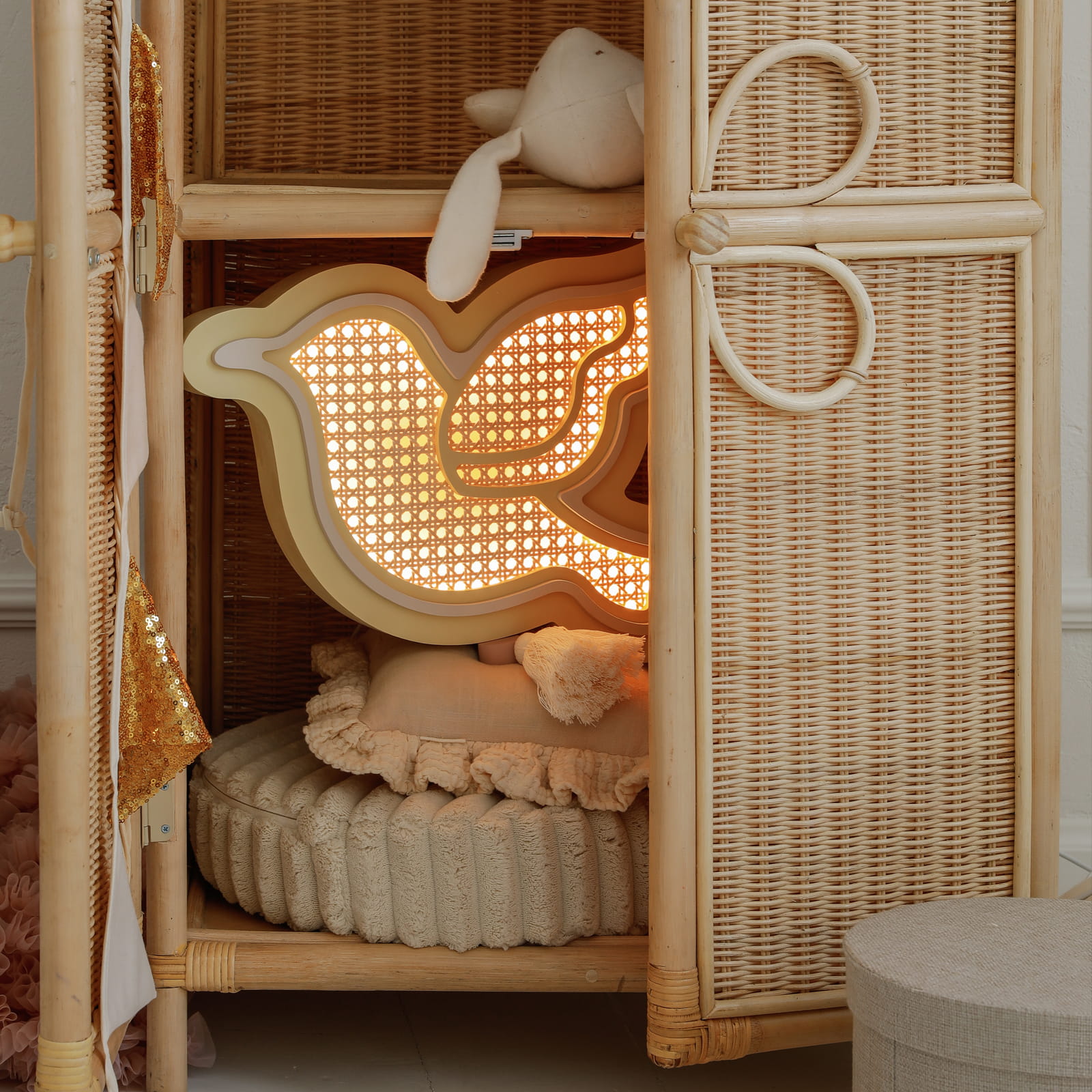 Medinis šviestuvas "Bird" - citrinų šerbeto/medvilnės spalva - Image 3