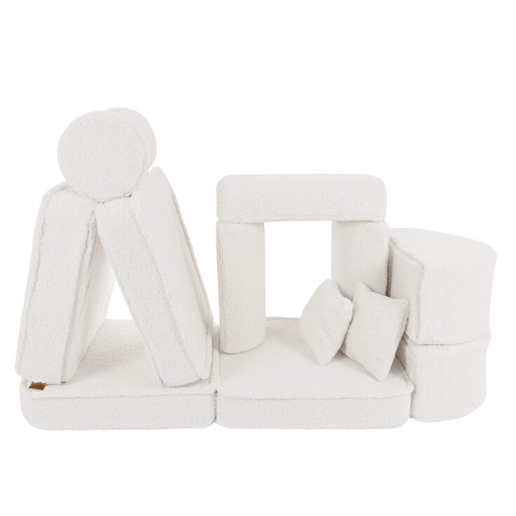 Vidutinio dydžio modulinė sofa vaikams – Teddy audinys, kreminė - Image 6