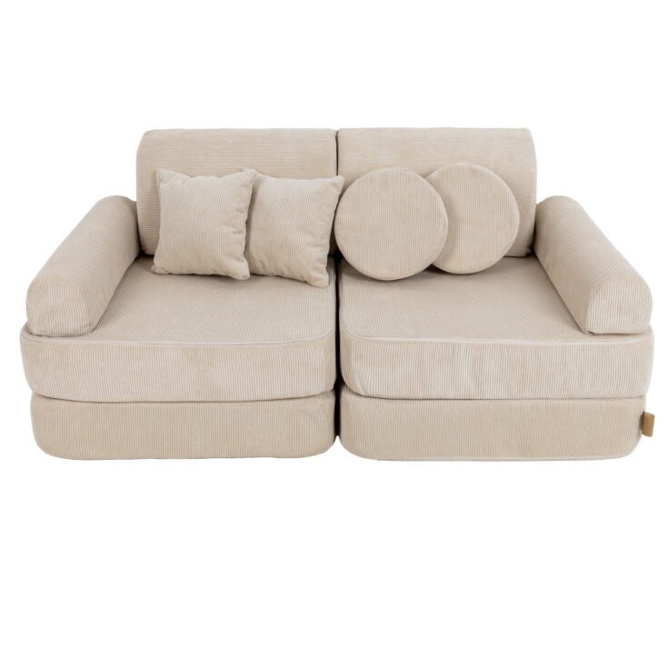 Vidutinio dydžio modulinė sofa vaikams – plonas kordinis velvetas, ekru spalva