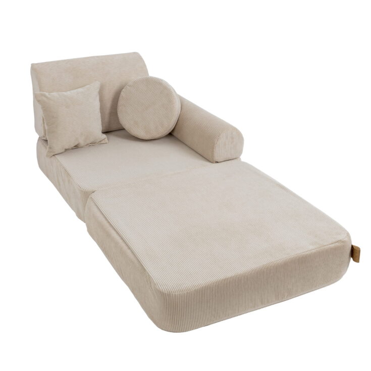Vidutinio dydžio modulinė sofa vaikams – plonas kordinis velvetas, ekru spalva - Image 5