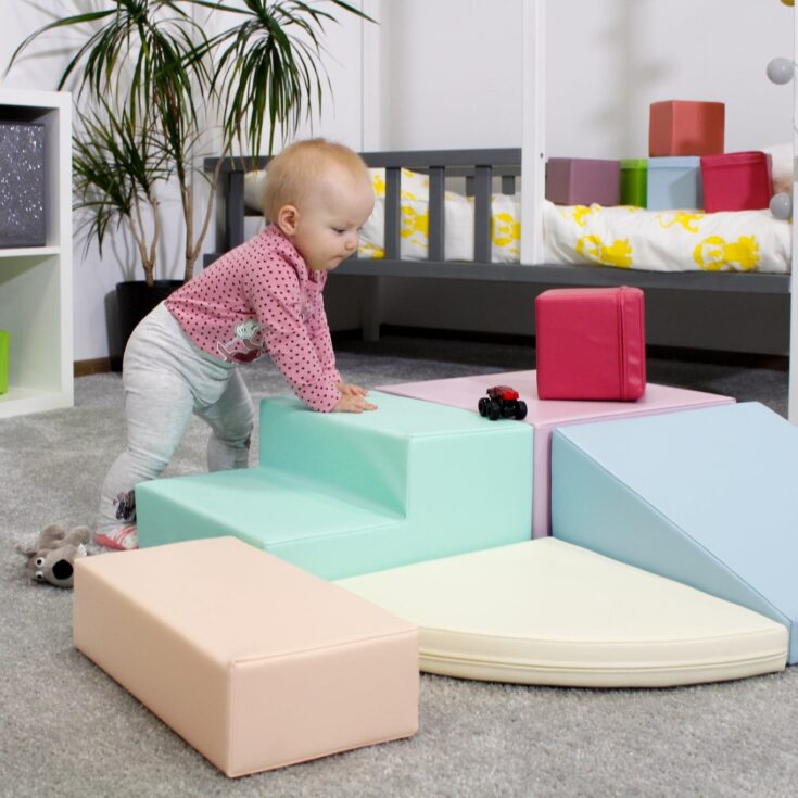 Montessori 5 minkštų kaladėlių rinkinys „Soft Play“– pastelinės spalvos - Image 17