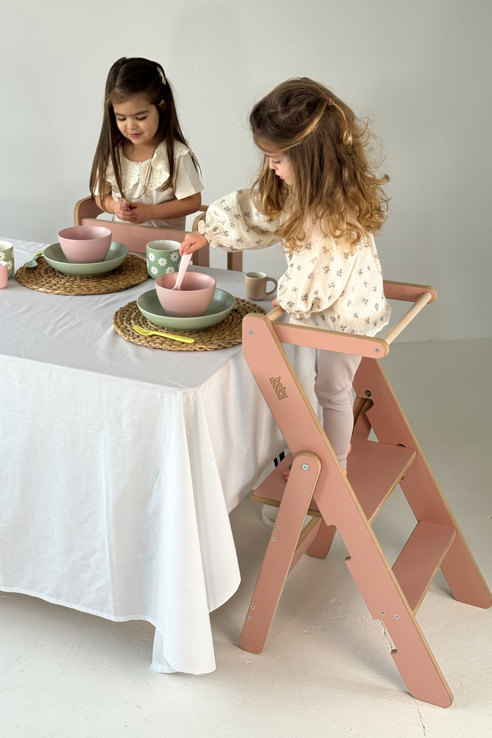 Sulankstomas virtuvės bokštelis - rožinis