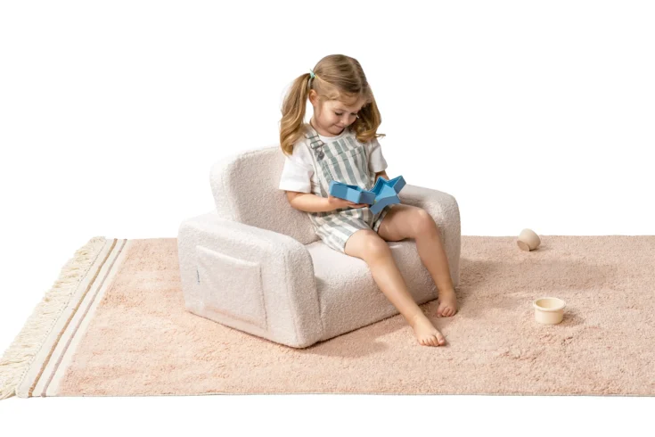 LUMI 2in1 fotelis-lova TEDDY – švelniai kreminis