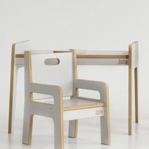 Vaikiškas stalas + kėdutė S/M - pilka