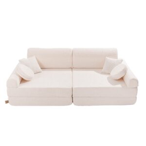 "MeowBaby" didelė modulinė sofa vaikams – Premium Boucle audinio, balta