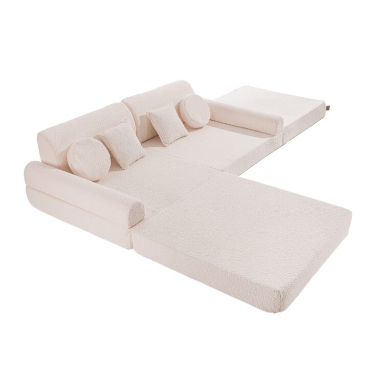 "MeowBaby" didelė modulinė sofa vaikams – Premium Boucle audinio, balta - Image 3