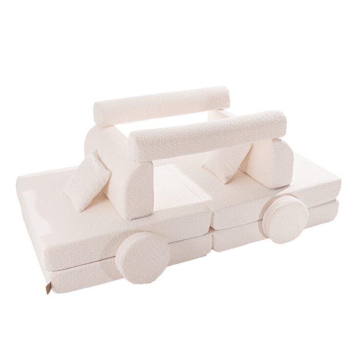 "MeowBaby" didelė modulinė sofa vaikams – Premium Boucle audinio, balta - Image 5