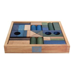 „Wooden Story ” 30 medinių kaladėlių rinkinys dėžutėje – šaltos spalvos