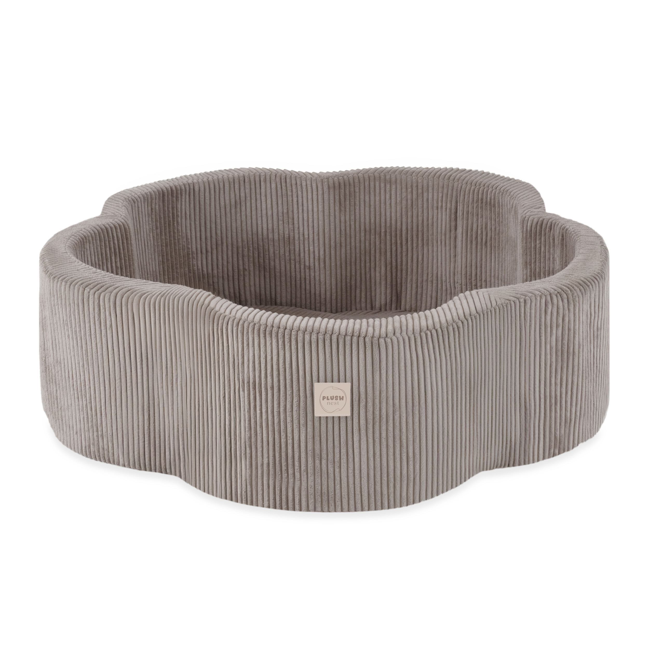 Sausas kamuoliukų baseinas PLUSH NEST „Floral Fun Zone“, 95×30 cm, smėlinis, iš premium veliūro, su 300 kamuoliukų: perlo, skaidrios ir auksinės spalvos - Image 2