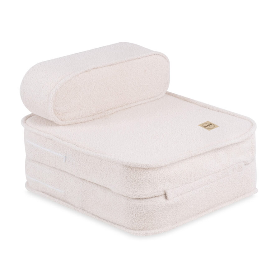 PLUSH NEST vaikiškas išskleidžiamas fotelis, 150x60x25 cm, kreminis ėriuko audinys