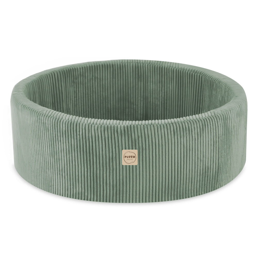 PLUSH NEST žaidimų aikštelė su sausu baseinu ir trikampiu (+200 kamuoliukų: perlo, perlo mėtinė, sidabrinė), žalia, premium velvetas - Image 2