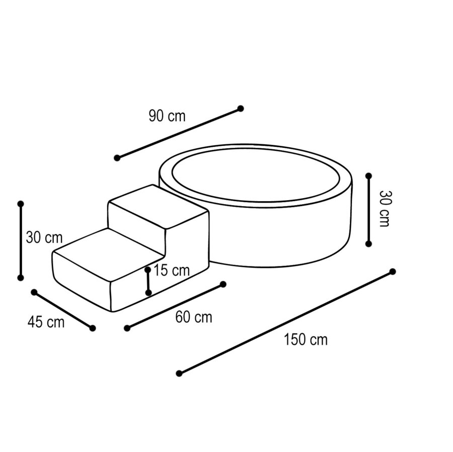 PLUSH NEST žaidimų aikštelė su sausu baseinu ir laipteliais (+200 kamuoliukų: perlo, sidabrinė, šviesiai mėlyna), pilka, premium velvetas - Image 6