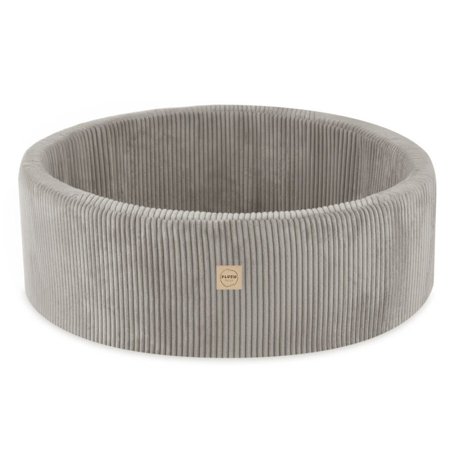 PLUSH NEST sausas kamuoliukų baseinas 90×30 cm, smėlinis, iš premium veliūro, su 200 kamuoliukų: perlo, mėlyna, auksinė - Image 2