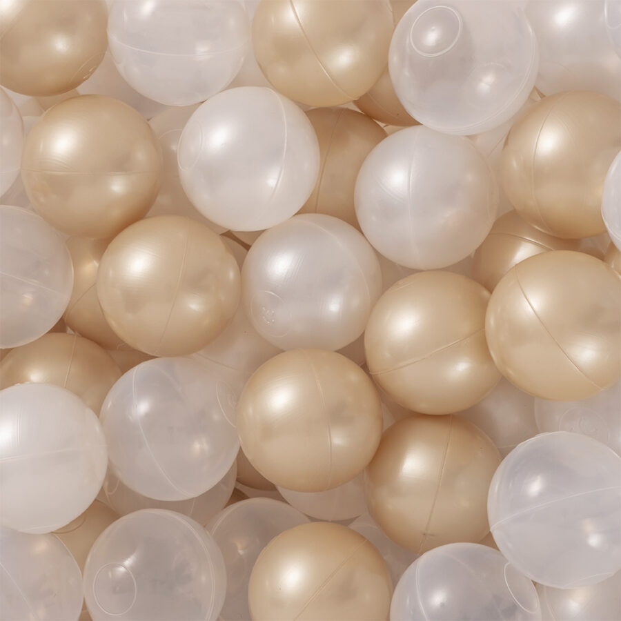 PLUSH NEST sausas kamuoliukų baseinas, 90×30 cm, auksinis, aksominis, su 200 kamuoliukų: perlo, auksinė, skaidri - Image 3