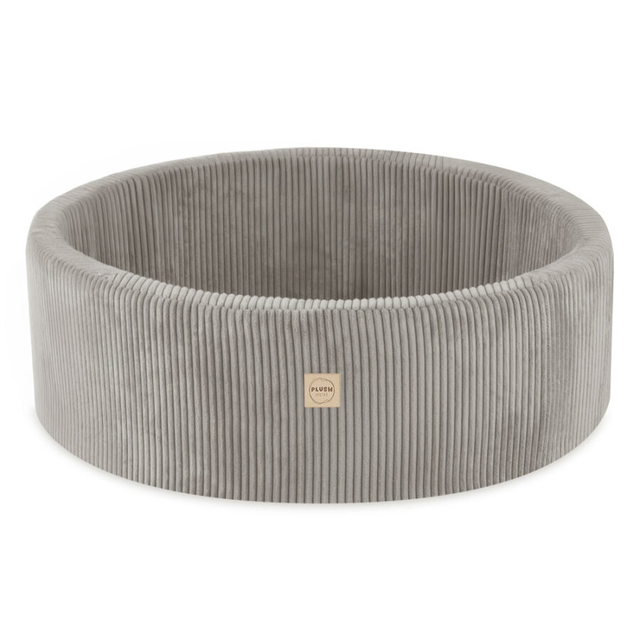 PLUSH NEST sausas kamuoliukų baseinas 90×30 cm, smėlinis, iš premium veliūro, su 200 kamuoliukų: perlo, geltona, auksinė - Image 2