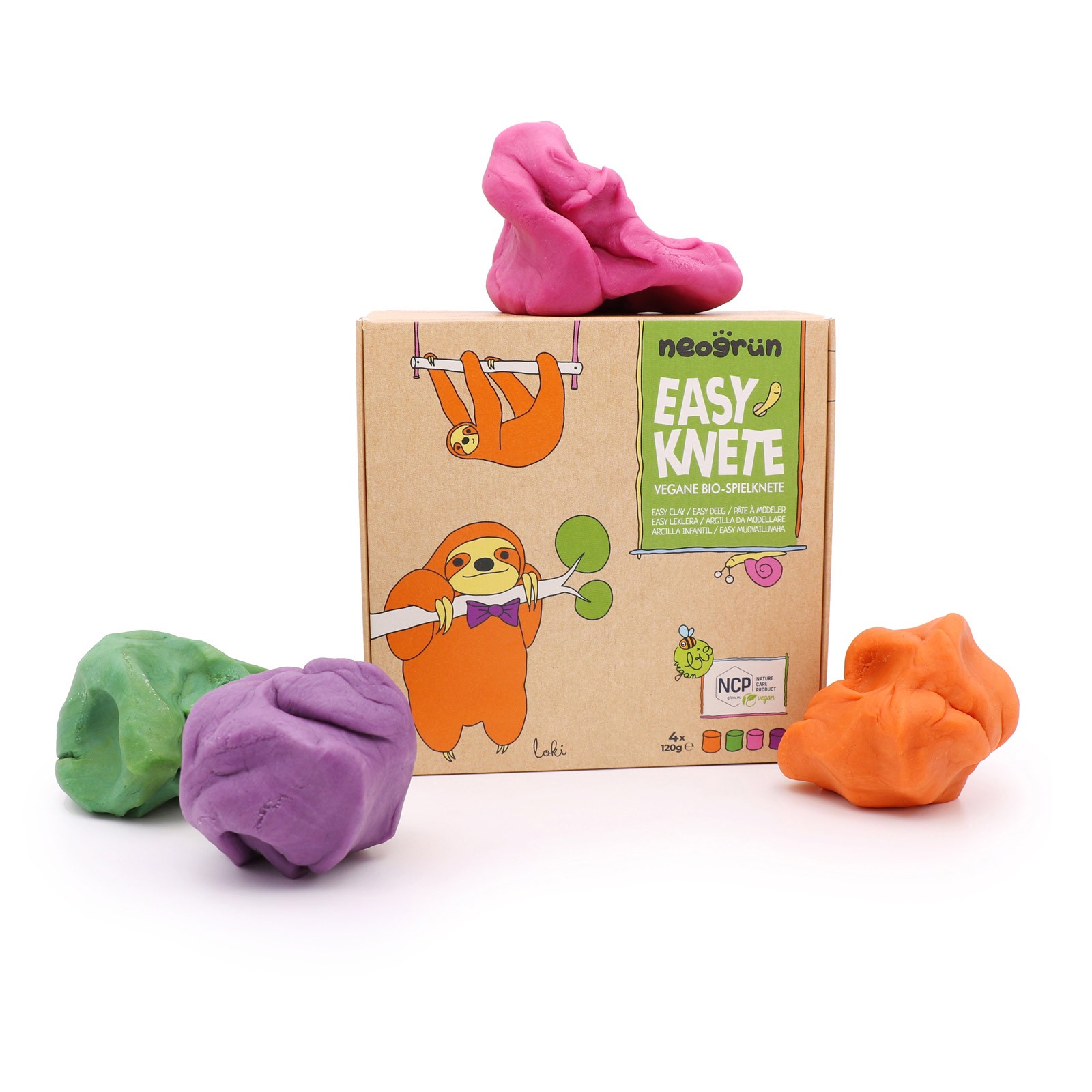 Ekologiško modelino rinkinys 4 x 120 g „Neogrün“ – oranžinė, žalia, rožinė, violetinė