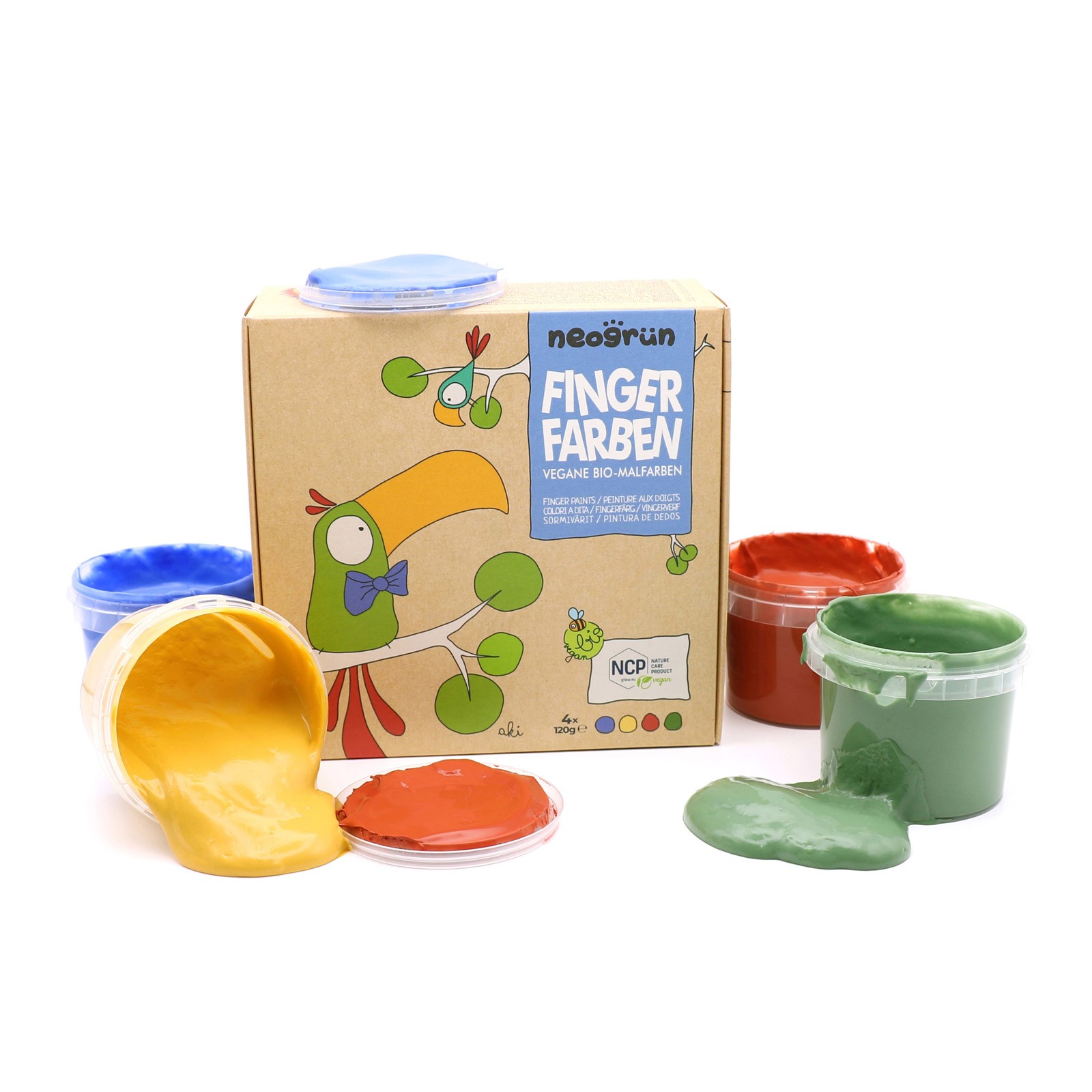 Ekologiškų pirštų dažų rinkinys 4 x 120 g „Neogrün“ – mėlyna, geltona, raudona, žalia