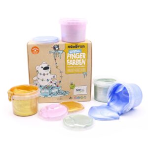 Ekologiškų žėrinčių pirštų dažų rinkinys 4 x 90 g „Neogrün“ - rožinis kvarcas, safyras, nefritas, auksinė